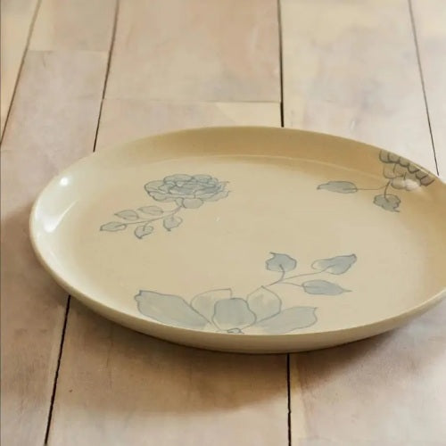 Rice White Circular Ceramic Printed Dining Plate