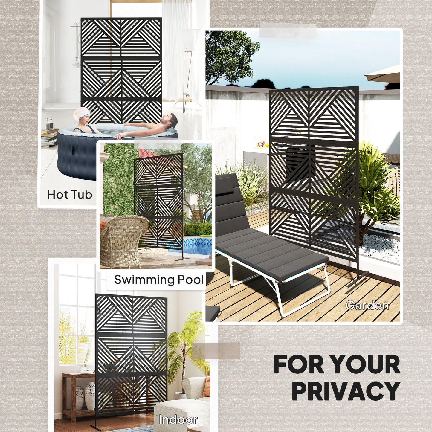 Decorative Privacy Fence Screen, Metal Outdoor Privacy Screen Climbing Plant Trellis With Stand, Rhombus Black