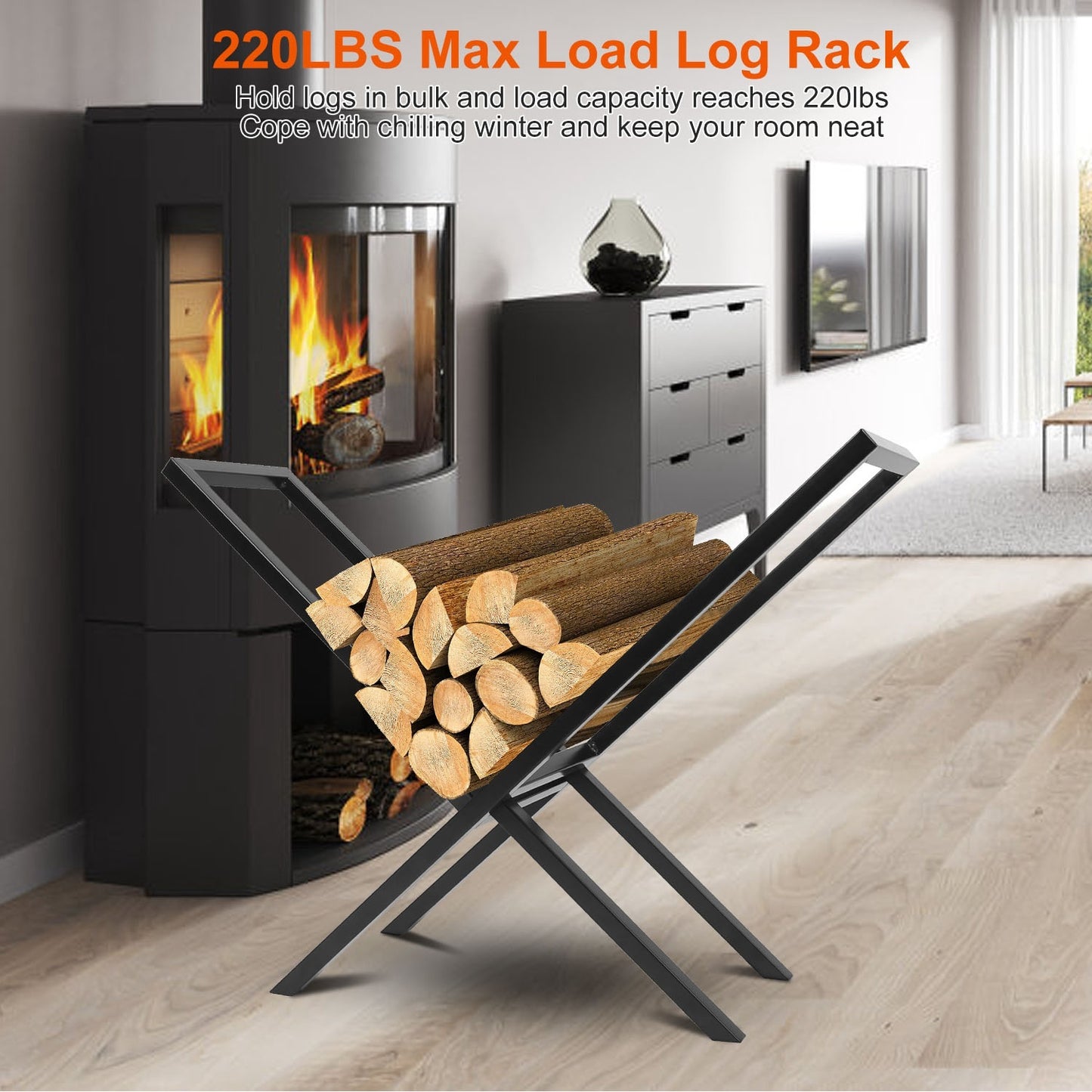 1Pc Firewood Log Rack 220LBS Steel Wood Lumber Storage Stacking Rack X Shape Storage Holder For Fireplace Firepit