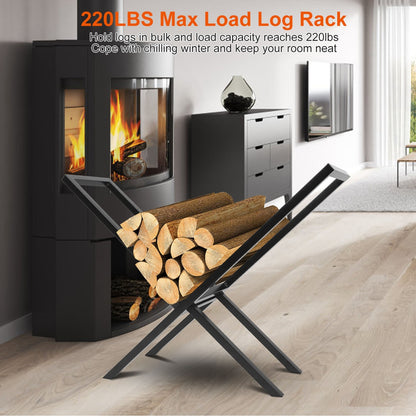 1Pc Firewood Log Rack 220LBS Steel Wood Lumber Storage Stacking Rack X Shape Storage Holder For Fireplace Firepit