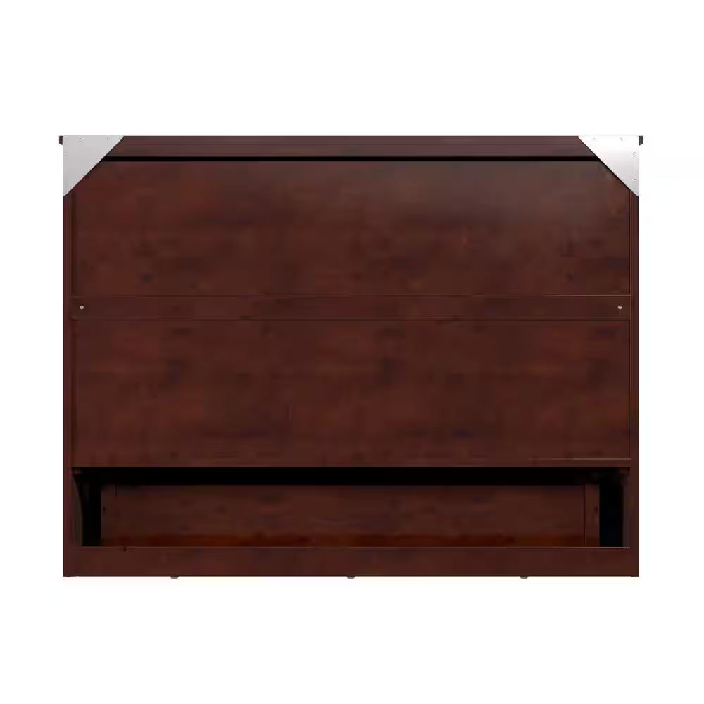 Deerfield Walnut Brown Wood Frame Full Murphy Bed Chest with 6 In. Mattress, Storage Drawer and Built-In Charger