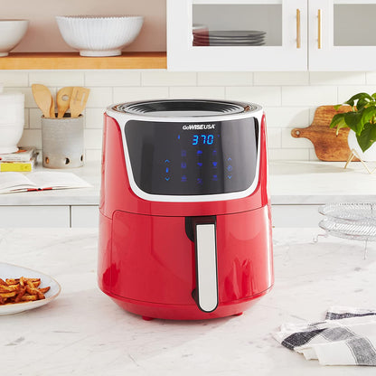 USA GW22957 7-Quart Electric Air Fryer with Dehydrator & 3 Stackable Racks, Digital Touchscreen with 8 Functions + Recipes, 7.0-Qt, Red/Silver