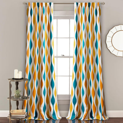 Mid Century Geo Light Filtering Window Curtain Panel Pair, 52" W X 84" L, Turquoise & Orange