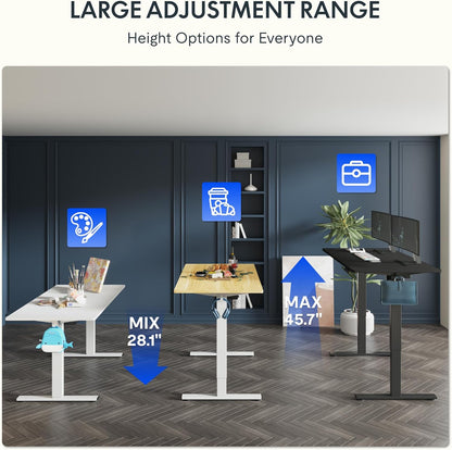 One-Piece Electric Standing Desk, 48 X 24 Inches Adjustable Desk with Seamless Desktop, Memory Controller Height Adjustment (White Frame + White Desktop, 2 Packages)