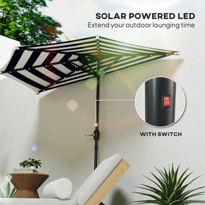 Half Umbrella Outdoor Patio Umbrella, Small Balcony Umbrella, Vented Half Patio Umbrella With Crank 8 Ribs, Porch Umbrella For Garden Deck Poolside, Navy Blue