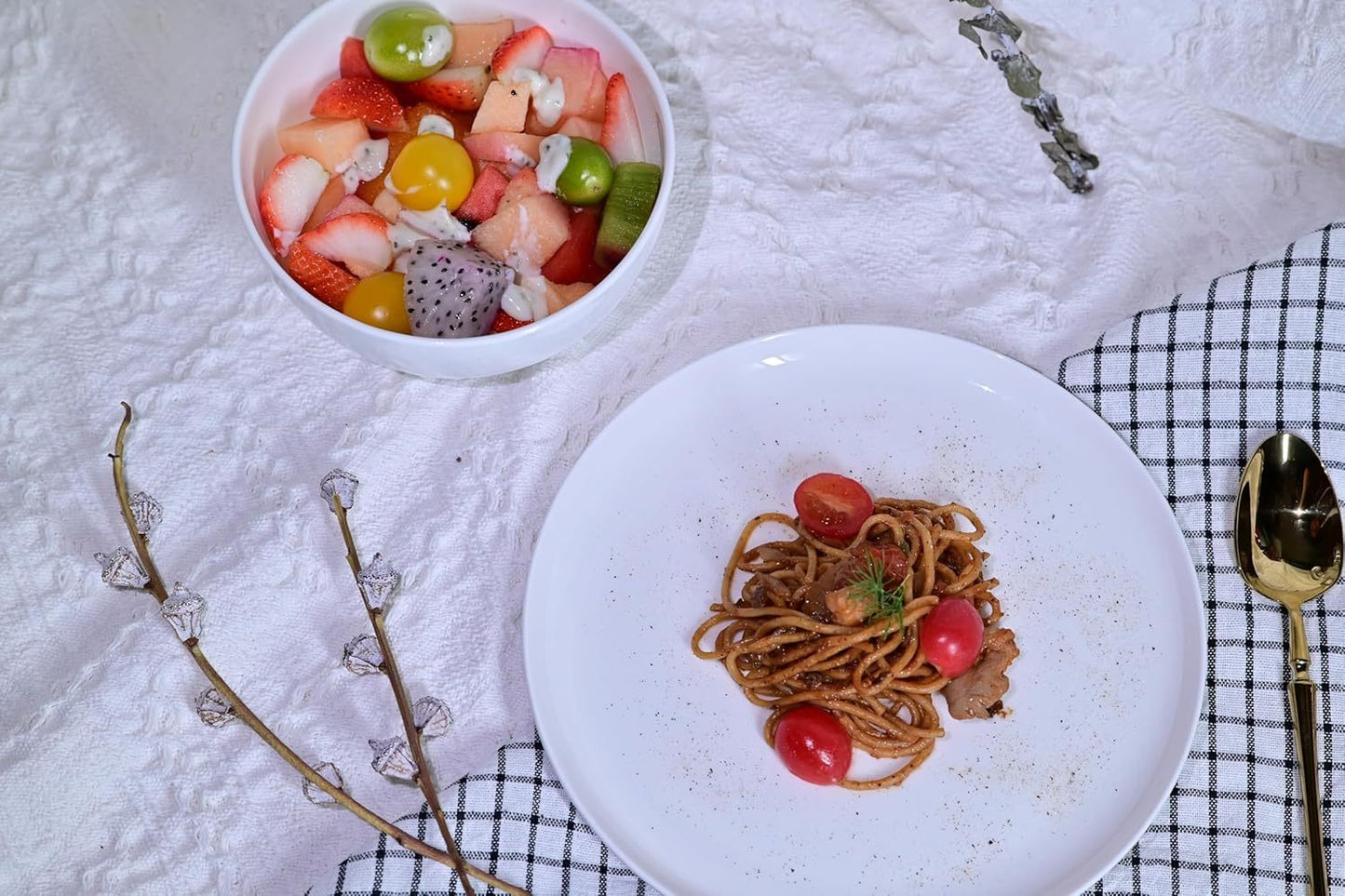 Lily Bone China Dinnerware Set, 16 Pieces, Service, For 4 White Plates, Dishes, Bowls Set, Microwave And Dishwasher Safe