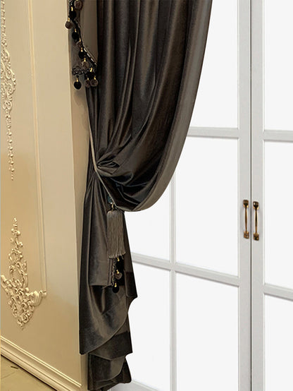 European Luxury Villa, Thick And Luxurious All-black Velvet Curtains, Living Room, Dining Room, Perfect Curtains.