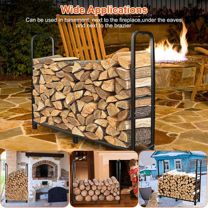 1Pc Firewood Log Rack 2500LBS Iron Wood Lumber Storage Stacking Rack 4.03ft Heavy Duty Pile Lumber Storage Holder For Fireplace Firepit
