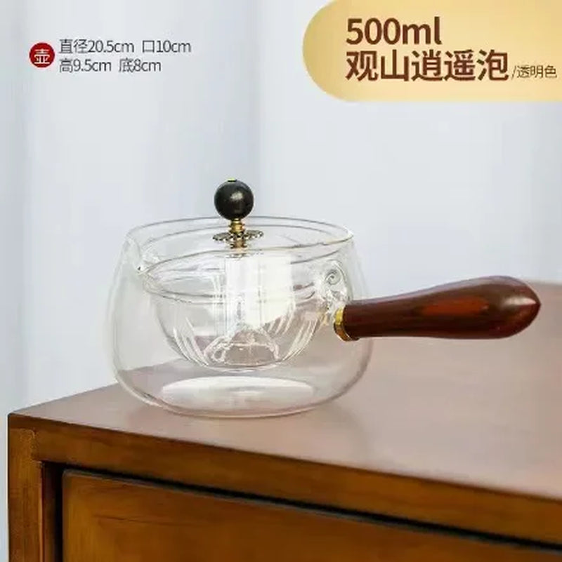 Side Handle Glass Teapots High Temperature Resistant Kung Fu Teaware Accessories Rotating Tea Water Separation Filter Tea Tools