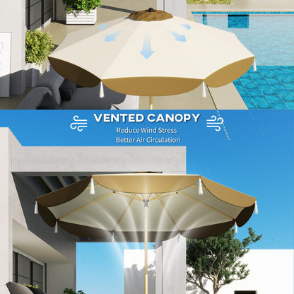 9FT Patio Umbrella,  Outdoor Market Umbrella With 8 Ribs, Vented Outdoor Table Umbrella For Deck, Backyard And Lawn, Cream White
