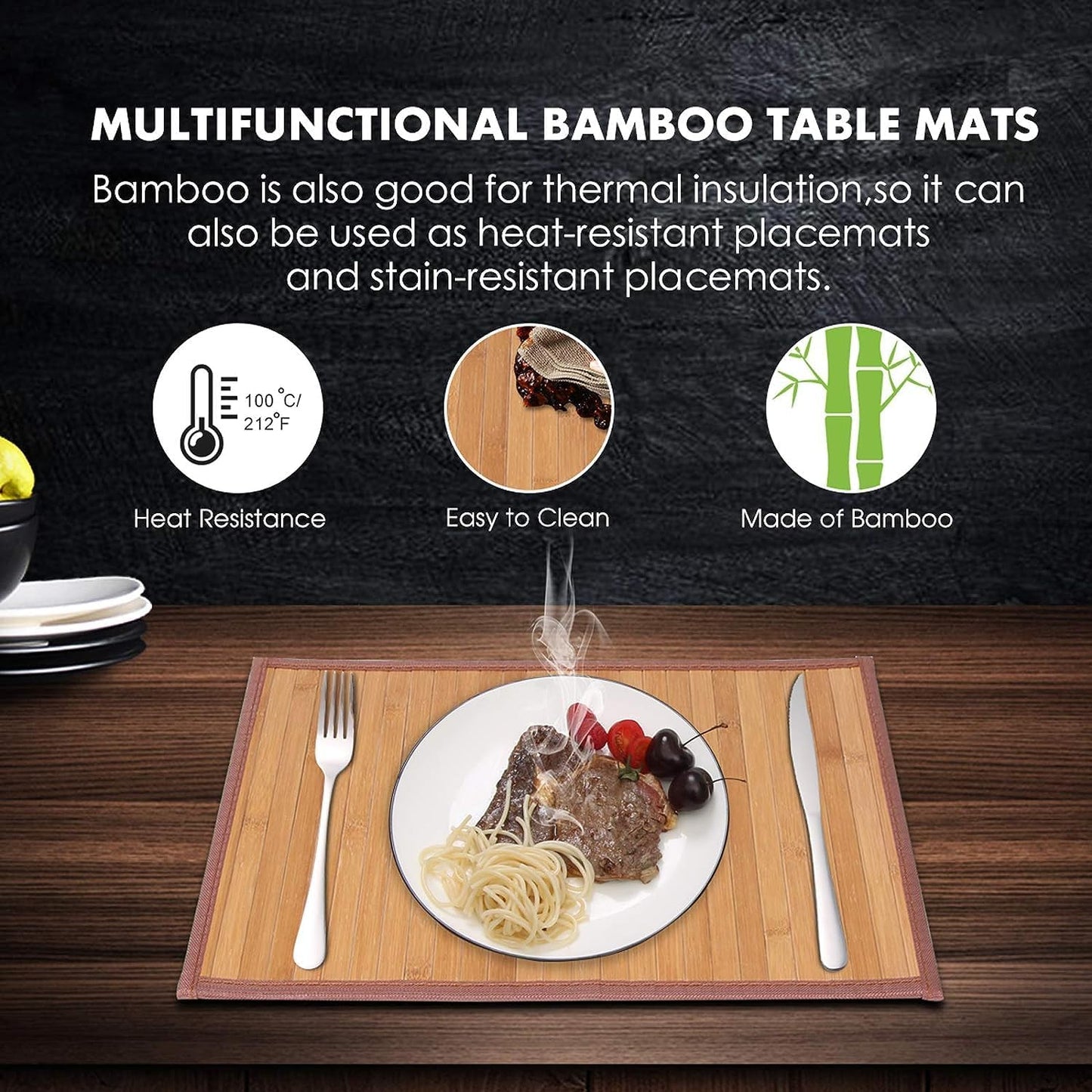 Bamboo Placemats for Dining Table, Placemats Set of 4,Stain-Resistant,Heat-Resistant Place Mats,Durable and Sturdy Dining Place Mats for Kitchen Table