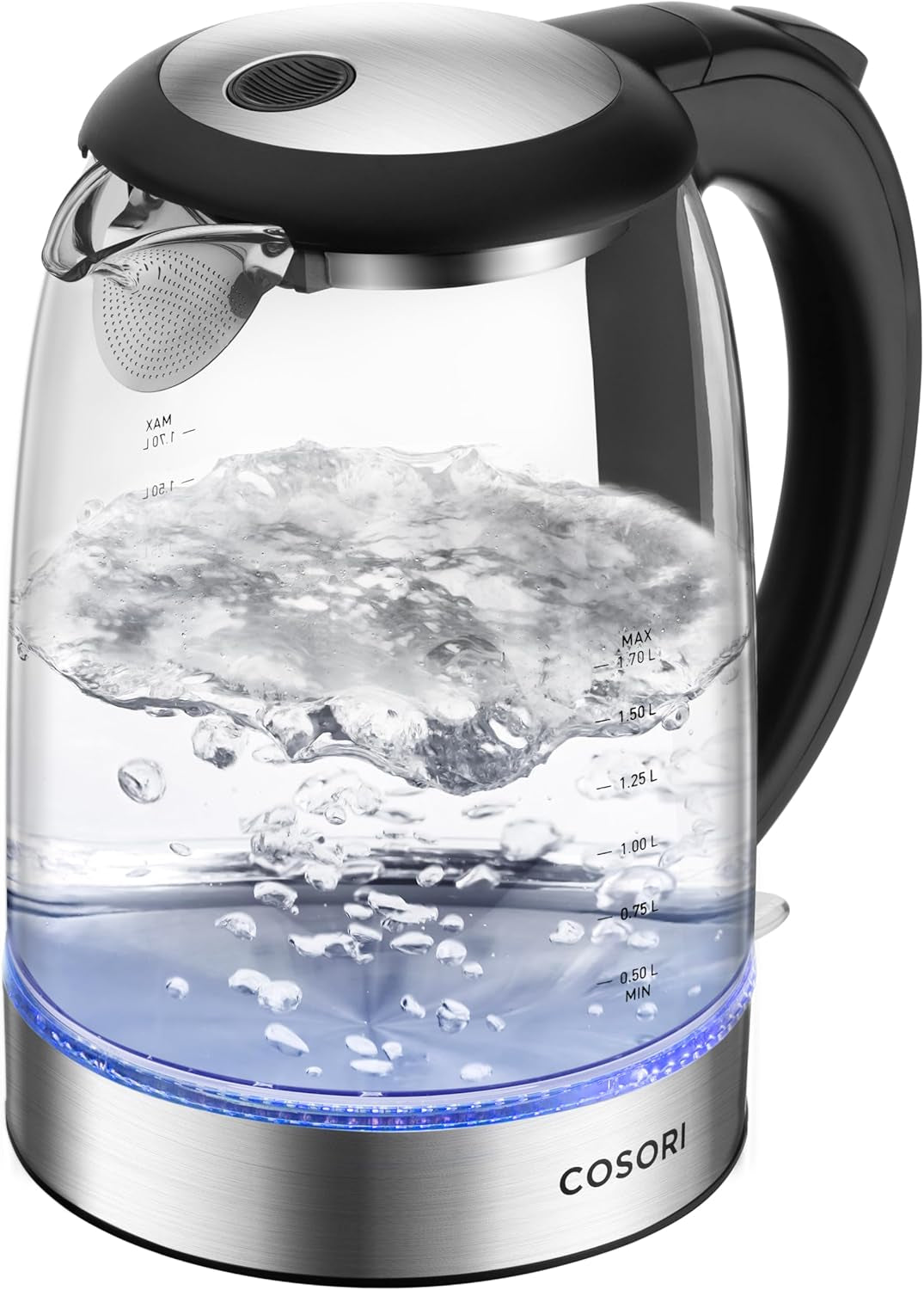 Electric Kettle, No Plastic Filter & Spout, 1.8Qt Tea Kettle & Hot Water Boiler for Coffee & Tea, Water Heater & Teapot, Automatic Shut Off, Borosilicate Glass, Black, 1500W