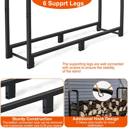 1Pc Firewood Log Rack 2500LBS Iron Wood Lumber Storage Stacking Rack 4.03ft Heavy Duty Pile Lumber Storage Holder For Fireplace Firepit