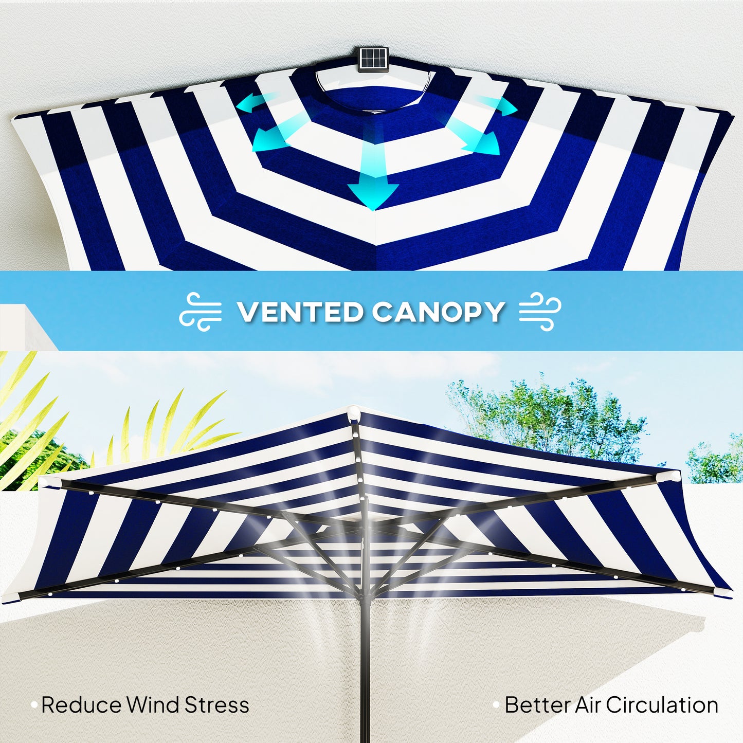 Half Umbrella Outdoor Patio Umbrella, Small Balcony Umbrella, Vented Half Patio Umbrella With Crank 8 Ribs, Porch Umbrella For Garden Deck Poolside, Navy Blue