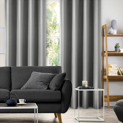 2 Panels Silver Grey Faux Silk Blackout Luxury Curtains, 52 X 96 Inch Room Darkening Satin Thermal Insulated Window Drapes for Bedroom Decor, Indoor