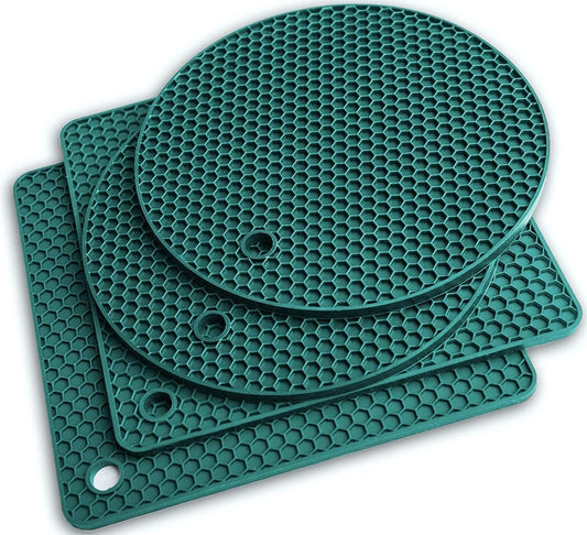 Silicone Pot Holders and Trivet Mats Heat Resistant to 440°F to Protect Your Table and Countertop Contains 4 Pieces 2 round and 2 Squared
