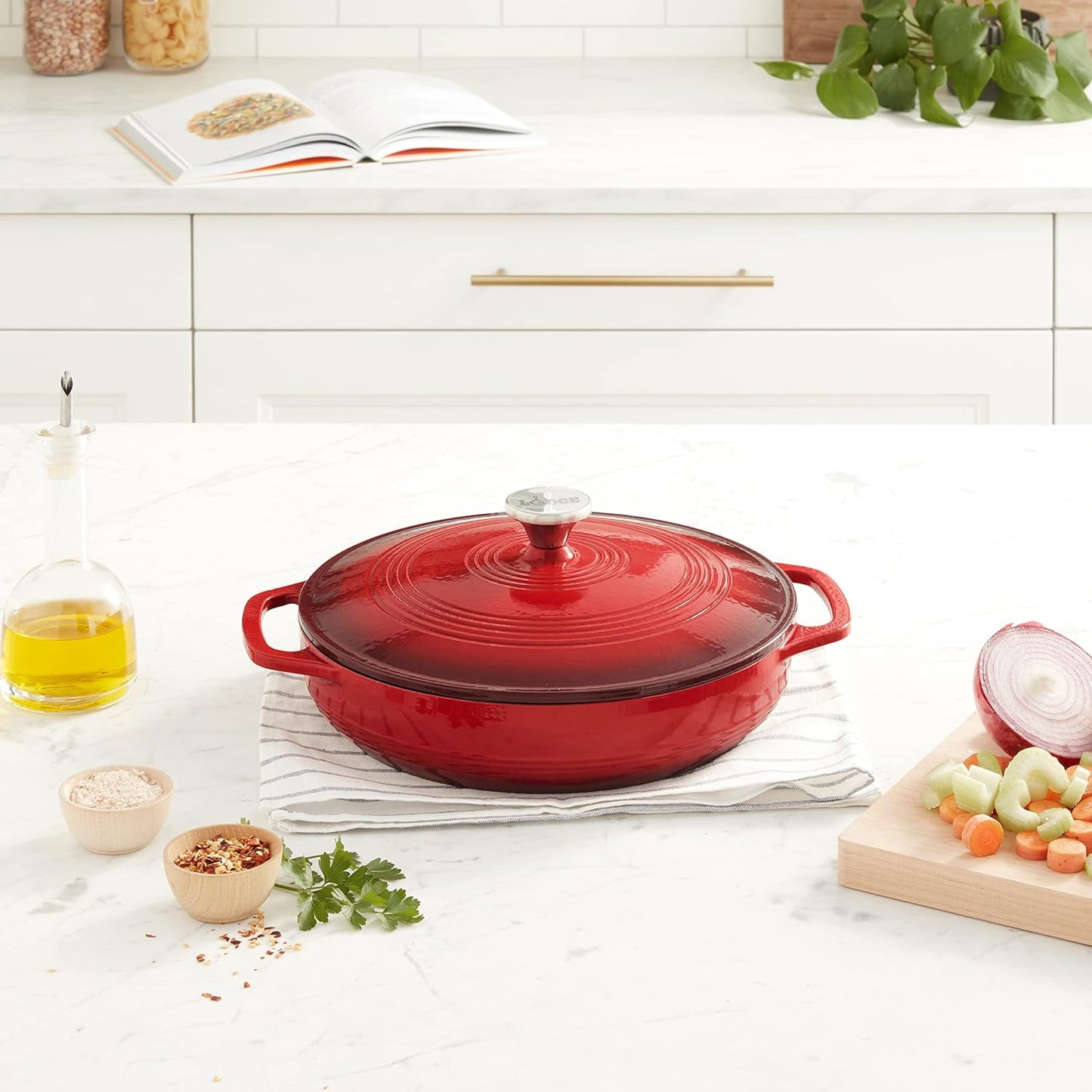 3.6 Quart Enameled Cast Iron Oval Casserole with Lid– Dual Handles – Oven Safe up to 500° F or on Stovetop - Use to Marinate, Cook, Bake, Refrigerate and Serve – Island Spice Red