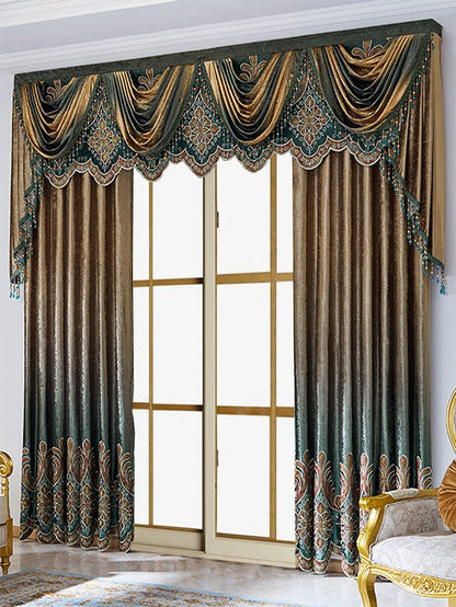 Two Pieces Of Luxurious European Villa Curtains With Elegant Floral Patterns, Suitable For Living Room And Bedroom
