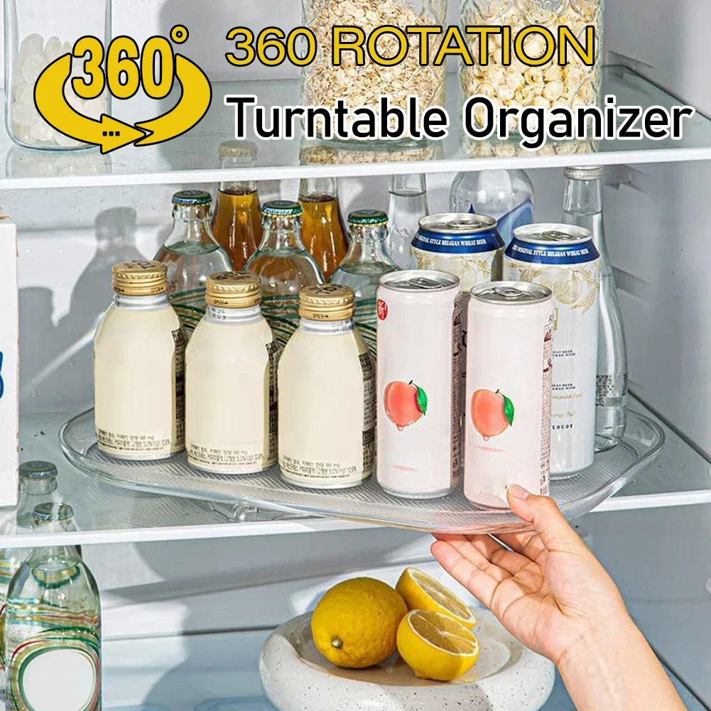 Turntable Organizer Lazy Susan for Refrigerator 360 Rotatable Rectangle Storage Rack Clear Turntable Rack for Kitchen Cabinet