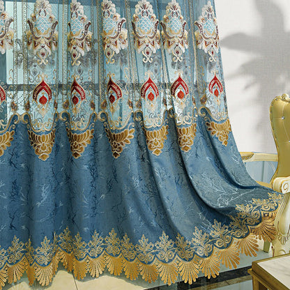 Modern Style Living Room European Hollow Embroidery Curtains Thickened Velvet Bedroom Light-proof French Windows 2-piece Set