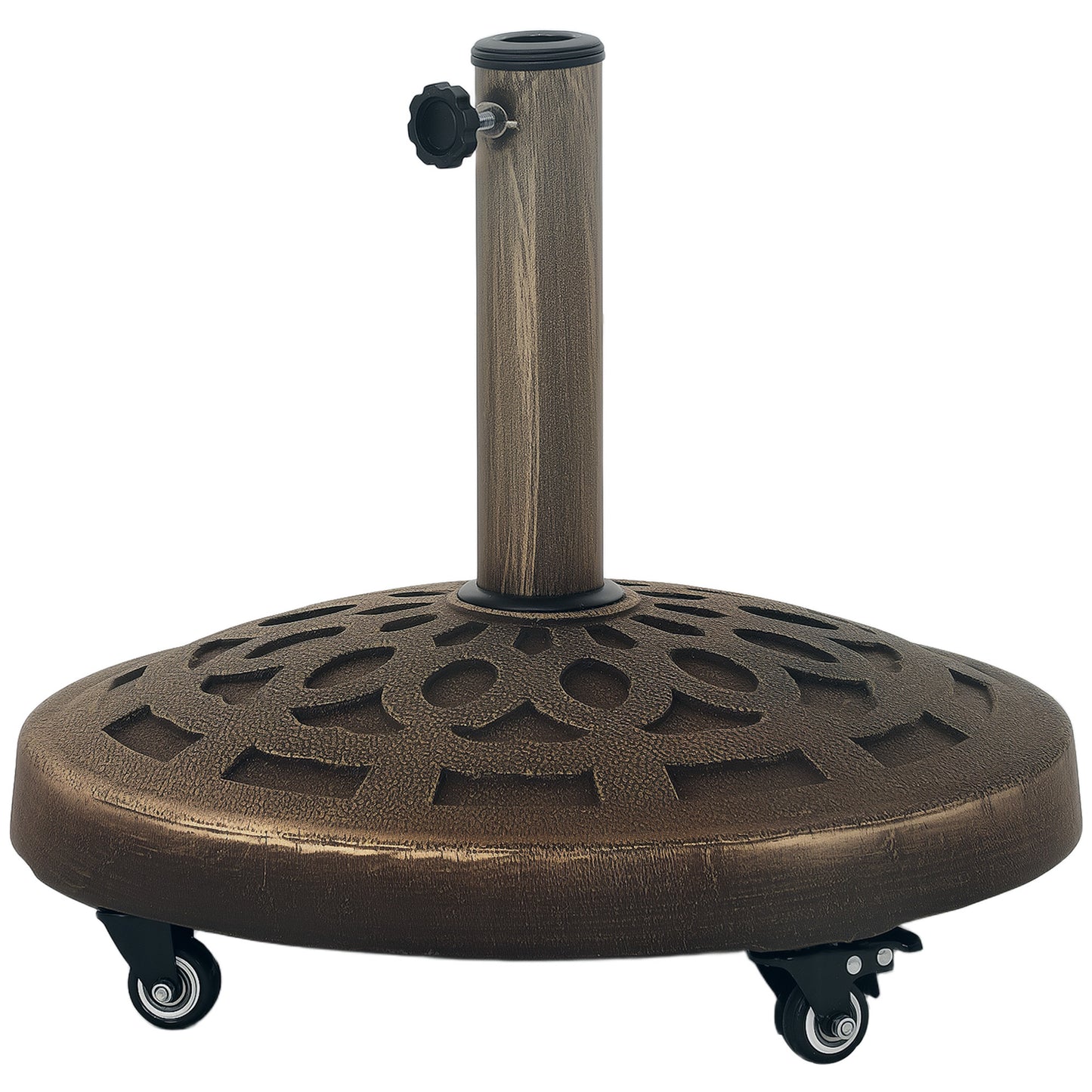 Round Patio Umbrella Base With Wheels, 46 Lbs Resin Umbrella Stand Base, Heavy Duty Patio Umbrella Holder For 1.31.51.9 Umbrella Poles For Outdoor, Lawn, Poolside, Bronze