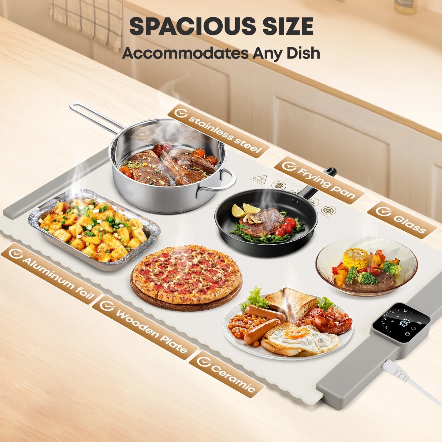 Electric Warming Tray, Warming Mat for Food , Portable Large Food Warmers Mat for Buffets Parties,Full Surface Fast Heating,5 Temperature Setting,White