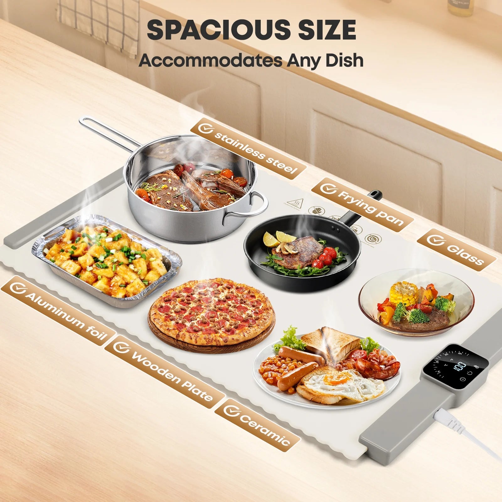 Electric Warming Tray, Warming Mat for Food , Portable Large Food Warmers Mat for Buffets Parties,Full Surface Fast Heating,5 Temperature Setting,White