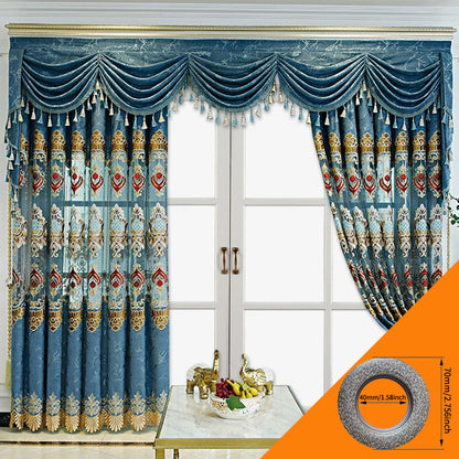 Modern Style Living Room European Hollow Embroidery Curtains Thickened Velvet Bedroom Light-proof French Windows 2-piece Set