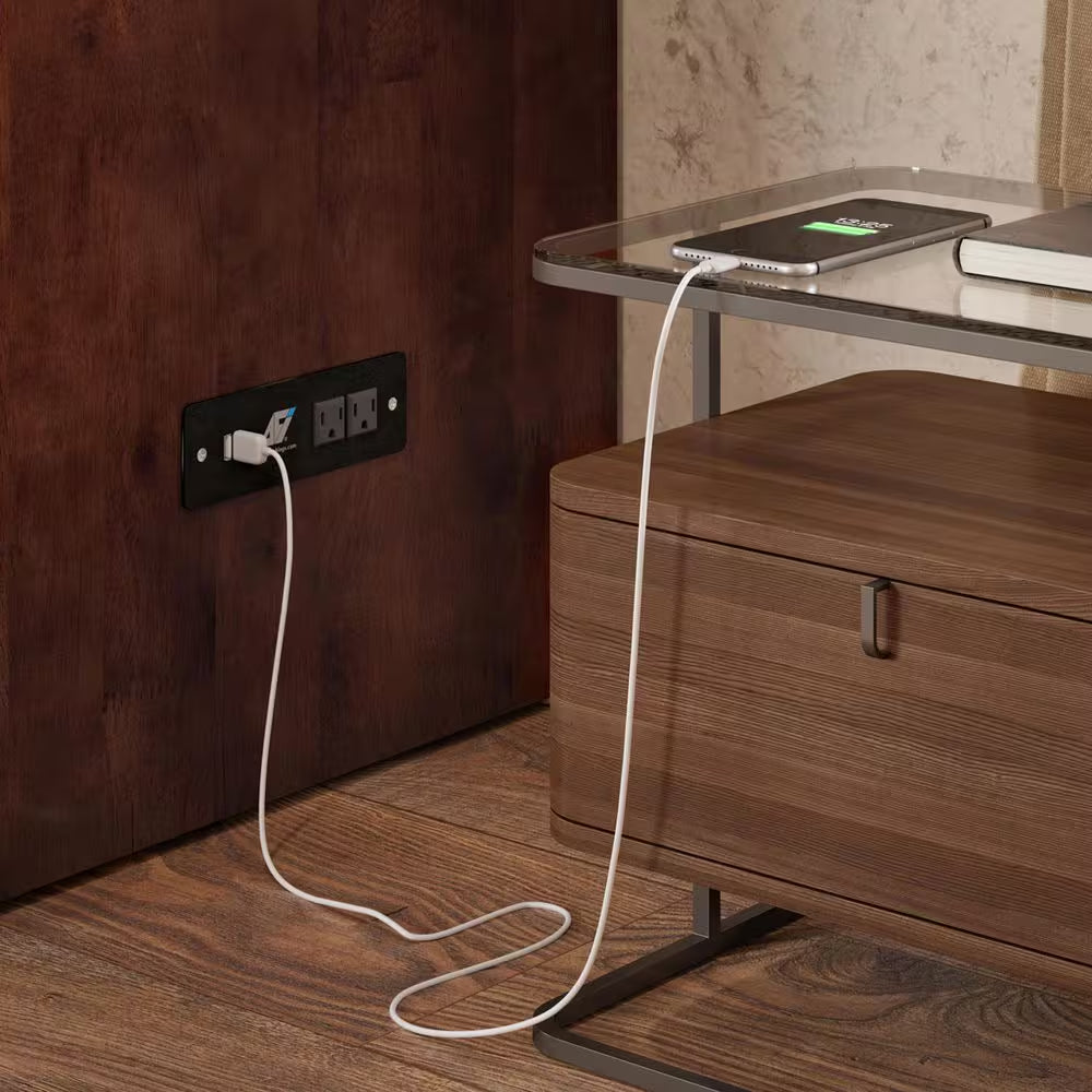 Deerfield Walnut Brown Wood Frame Full Murphy Bed Chest with 6 In. Mattress, Storage Drawer and Built-In Charger