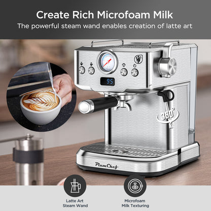 20 Bar Professional Espresso Machine With Milk Frother, Single & Double Shot, ESE Pod Compatible, Visual Display Of Pressure, Removable Water Tank For Cappuccino, Latte,  Machiato For Home Barista