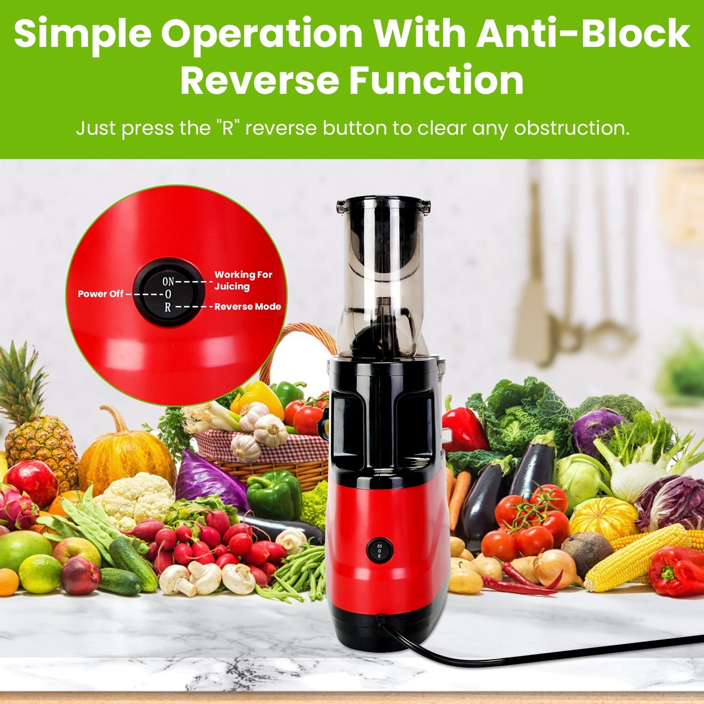 1Pc Cold Press Juicer Machine 300W Electric Slow Masticating Juicer For Whole Vegetable And Fruit With Reverse Function 2 Containers Cleaning Brush Clear Marks Easy Cleaning