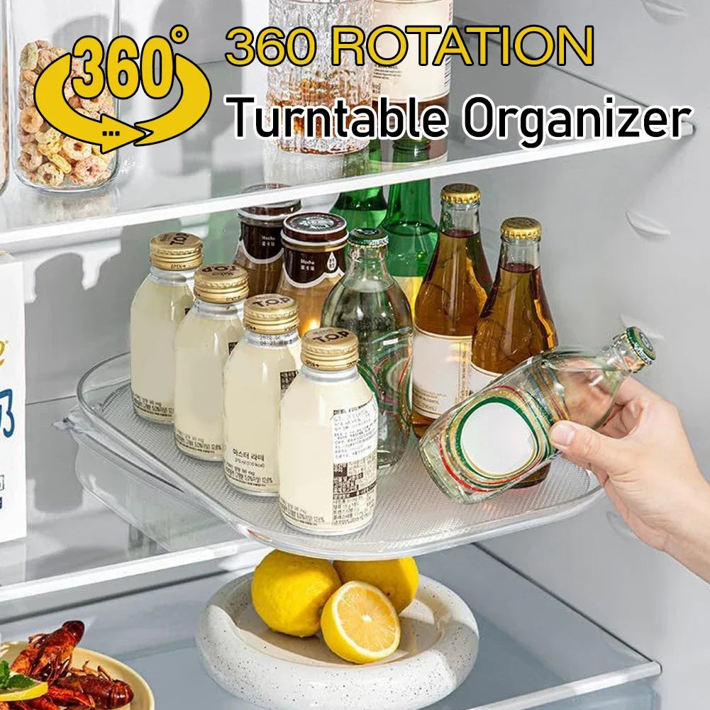 Turntable Organizer Lazy Susan for Refrigerator 360 Rotatable Rectangle Storage Rack Clear Turntable Rack for Kitchen Cabinet