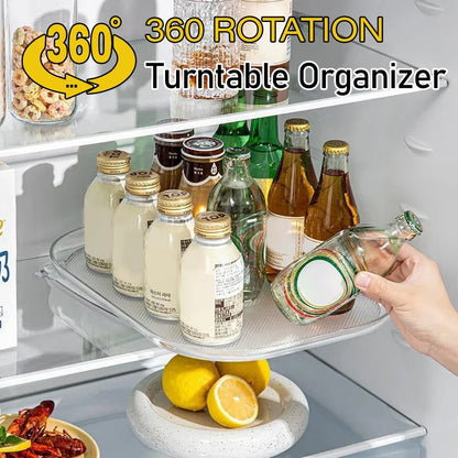 Turntable Organizer Lazy Susan for Refrigerator 360 Rotatable Rectangle Storage Rack Clear Turntable Rack for Kitchen Cabinet