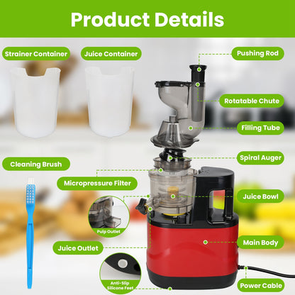 1Pc Cold Press Juicer Machine 300W Electric Slow Masticating Juicer For Whole Vegetable And Fruit With Reverse Function 2 Containers Cleaning Brush Clear Marks Easy Cleaning