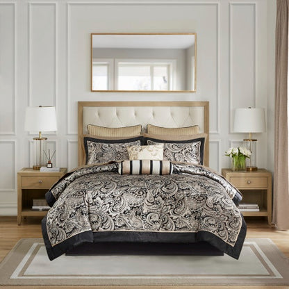 12 Piece Comforter Set With Cotton Bed Sheets Black Queen