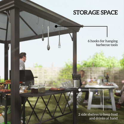 Outside Porch BBQ Cooking Pergola Canopy With 6 Hooks For Utensils And Double Venting Roof, Coffee