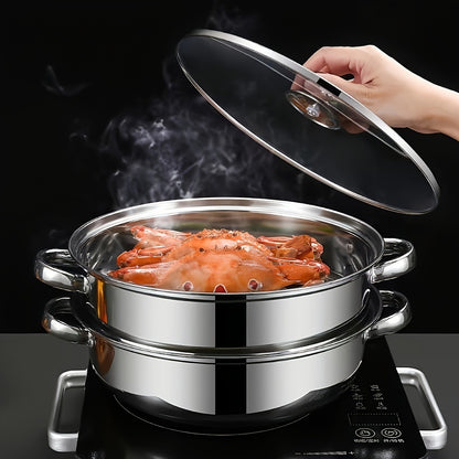 High Quality Stainless Steel Steamer Set - Double-layer Thickened Design, Suitable For Induction Cookers And Gas Stoves - Perfect For Cooking And Hospitality, Durable Household Kitchen Utensils