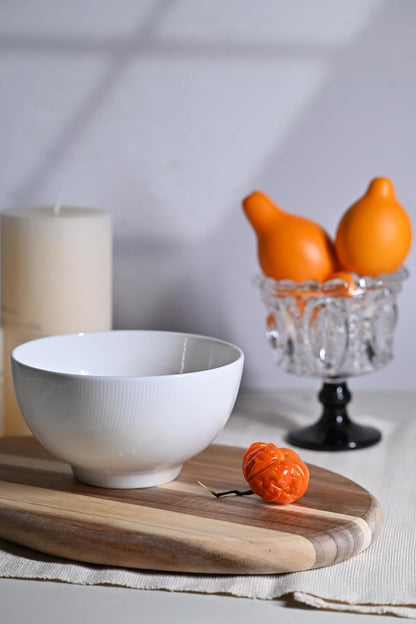 Setaria Bone China Dinnerware Set, 12 Pieces, Service For 4, Plates, Dishes, Bowls Set, Microwave And Dishwasher Safe, Ivory White With Narrow Curve Stripe