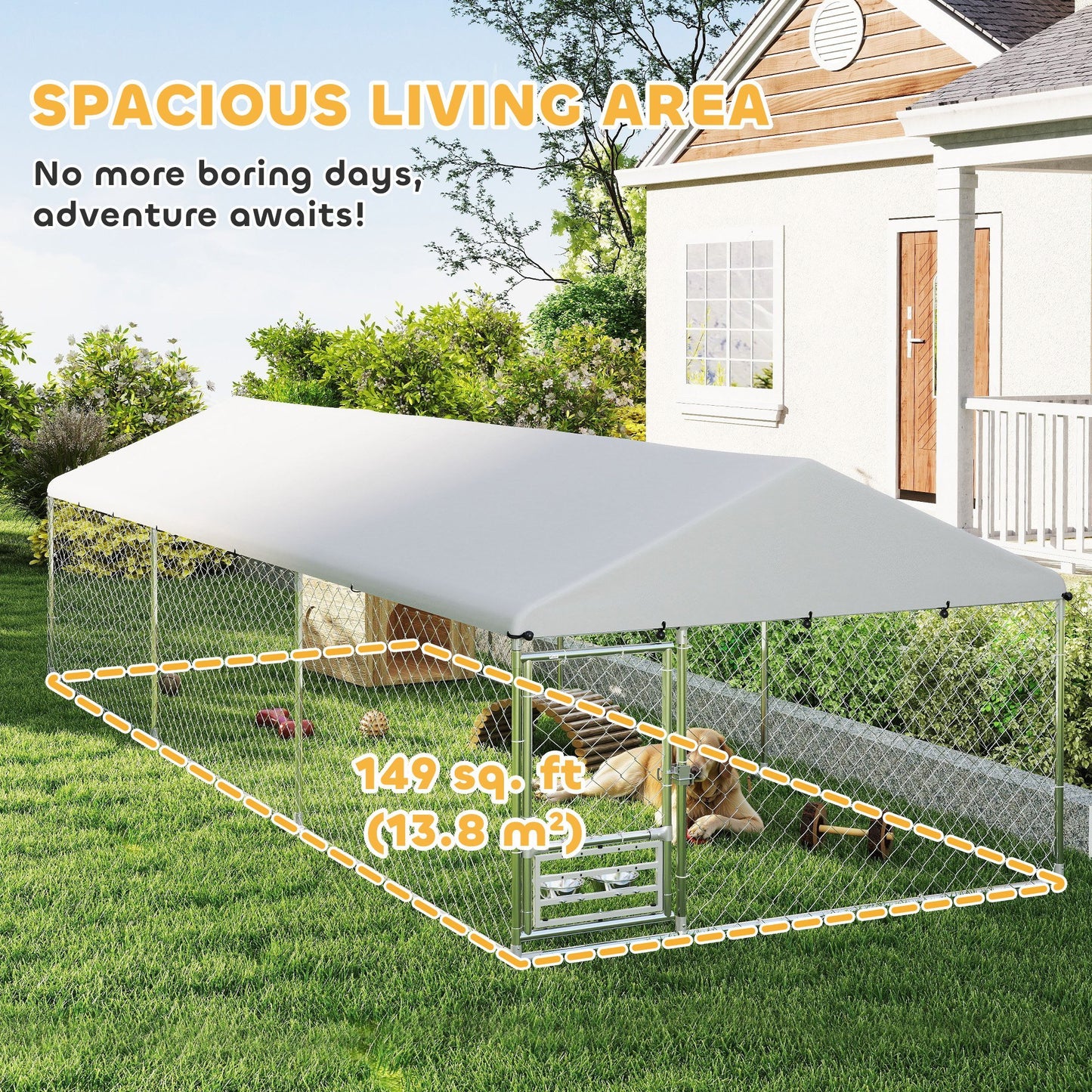 Outdoor Dog Kennel With Adjustable & Rotatable Bowl Rack, Waterproof Cover, Secure Lock, 19.7 X 7.5 X 5.2