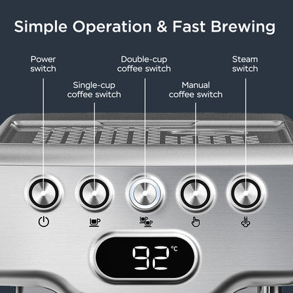 Geek Chef Espresso Machine, 20 Bar Espresso Machine With Milk Frother For Latte, Cappuccino, Macchiato, For Home Espresso Maker, 1.8L Water Tank, Stainless Steel,