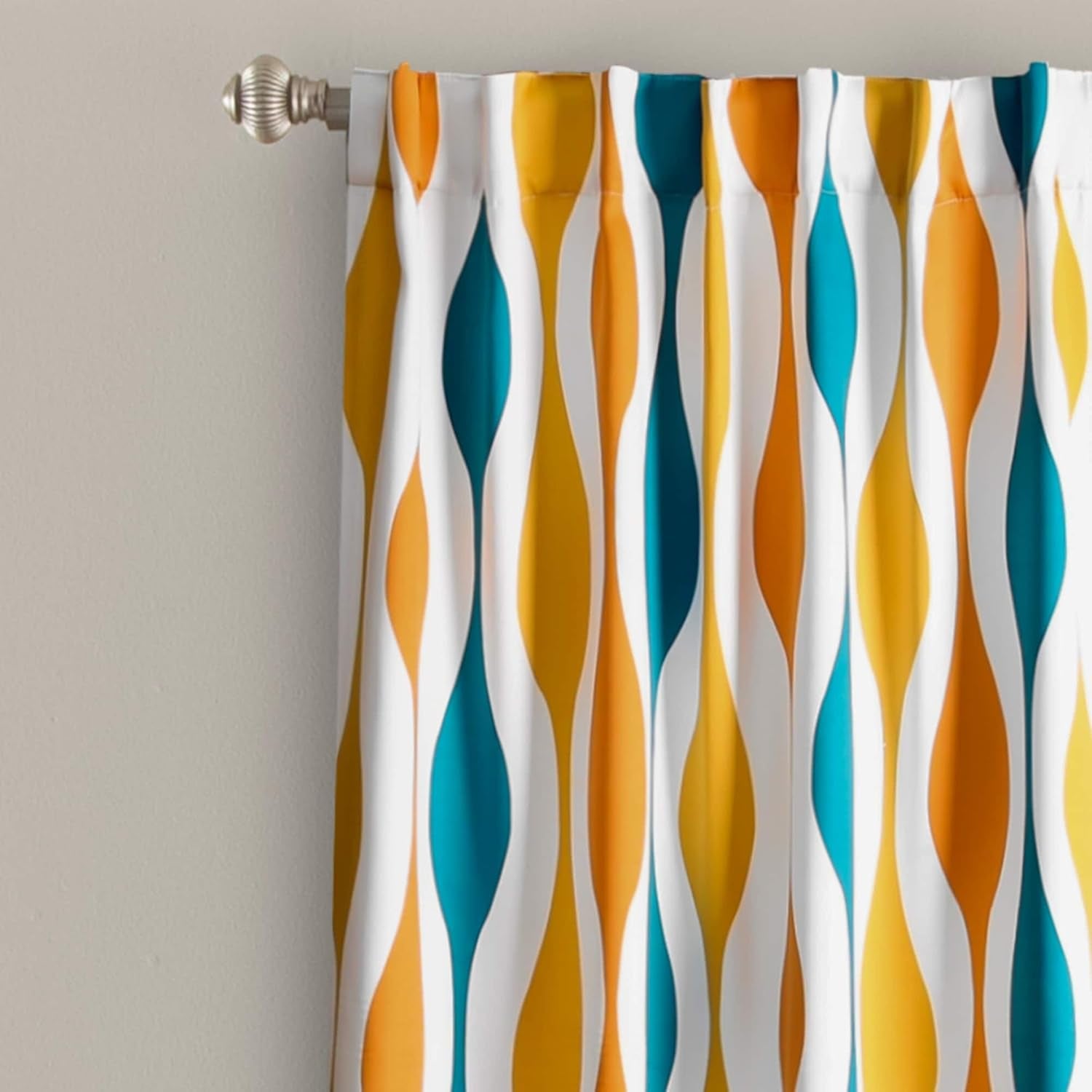Mid Century Geo Light Filtering Window Curtain Panel Pair, 52" W X 84" L, Turquoise & Orange