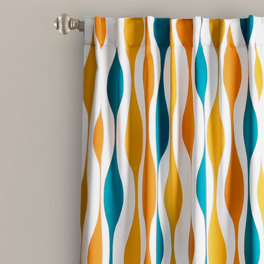 Mid Century Geo Light Filtering Window Curtain Panel Pair, 52" W X 84" L, Turquoise & Orange