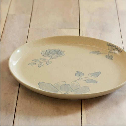 Rice White Circular Ceramic Printed Dining Plate