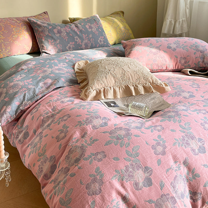 French Yarn-dyed Jacquard Double-layer Yarn Cotton Gauze Four-piece Set