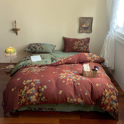 French Yarn-dyed Jacquard Double-layer Yarn Cotton Gauze Four-piece Set