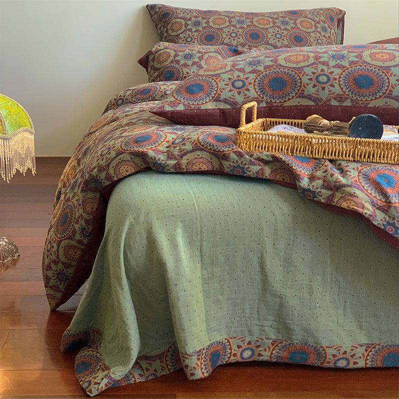 French Yarn-dyed Jacquard Double-layer Yarn Cotton Gauze Four-piece Set