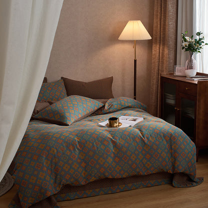 French Yarn-dyed Jacquard Double-layer Yarn Cotton Gauze Four-piece Set