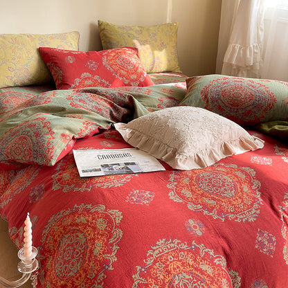 French Yarn-dyed Jacquard Double-layer Yarn Cotton Gauze Four-piece Set