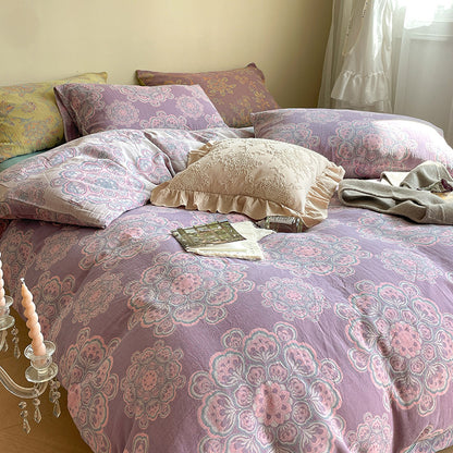 French Yarn-dyed Jacquard Double-layer Yarn Cotton Gauze Four-piece Set