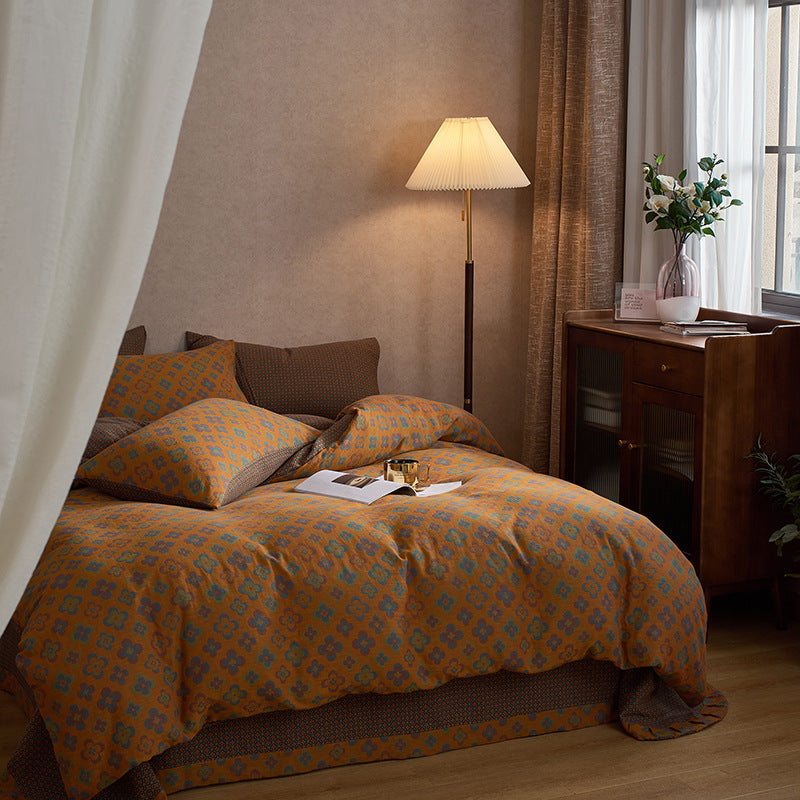 French Yarn-dyed Jacquard Double-layer Yarn Cotton Gauze Four-piece Set